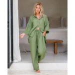 Linen pajama set AVEIRA in Forest Green